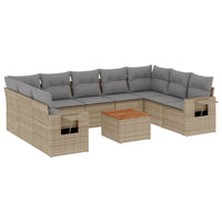 Set Divano da Giardino 10 pz con Cuscini Beige Misto Polyrattan