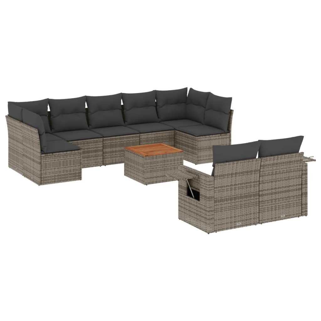 Set Divano da Giardino 10 pz con Cuscini Grigio in Polyrattan 3257047