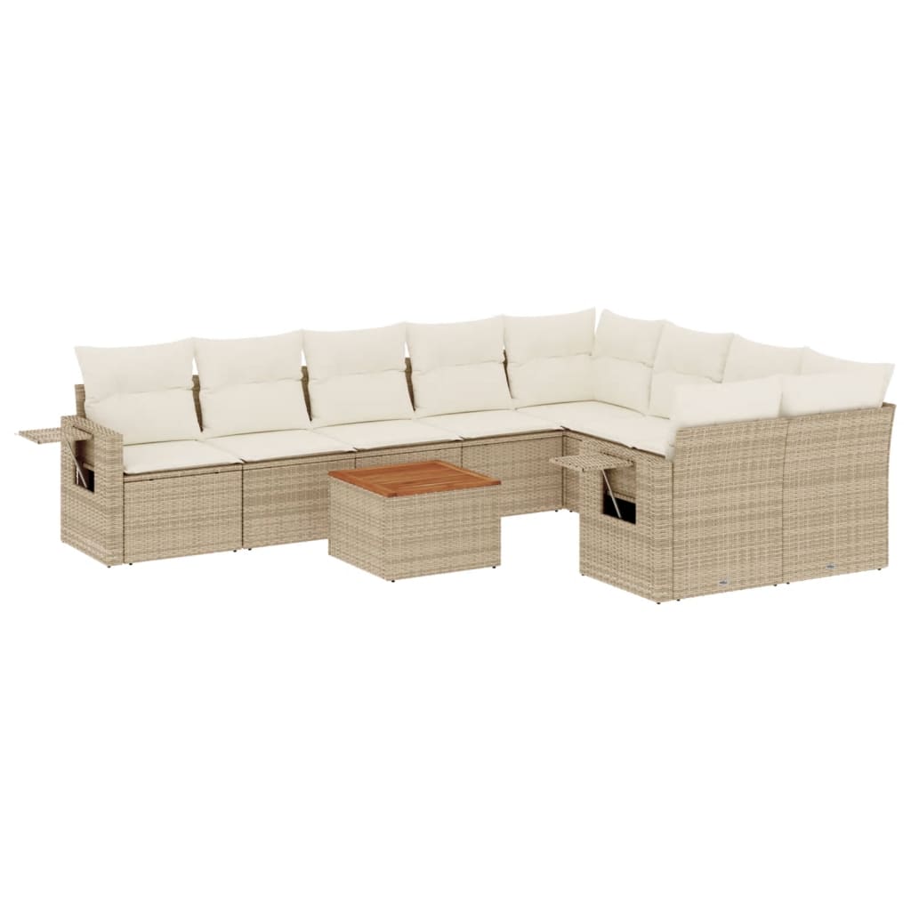 Set Divano da Giardino 10 pz con Cuscini Beige in Polyrattan