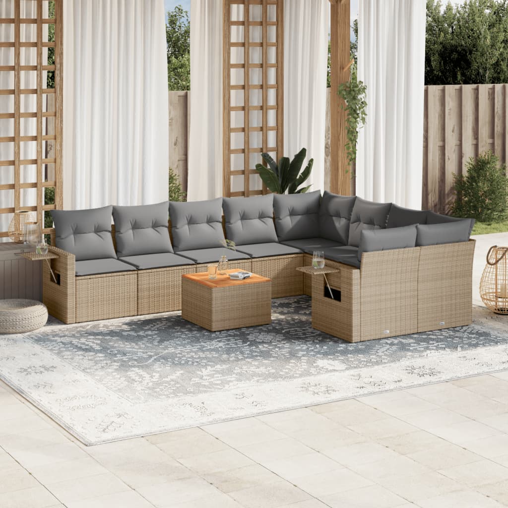 Set Divano da Giardino 10 pz con Cuscini Beige Misto Polyrattan 3257053