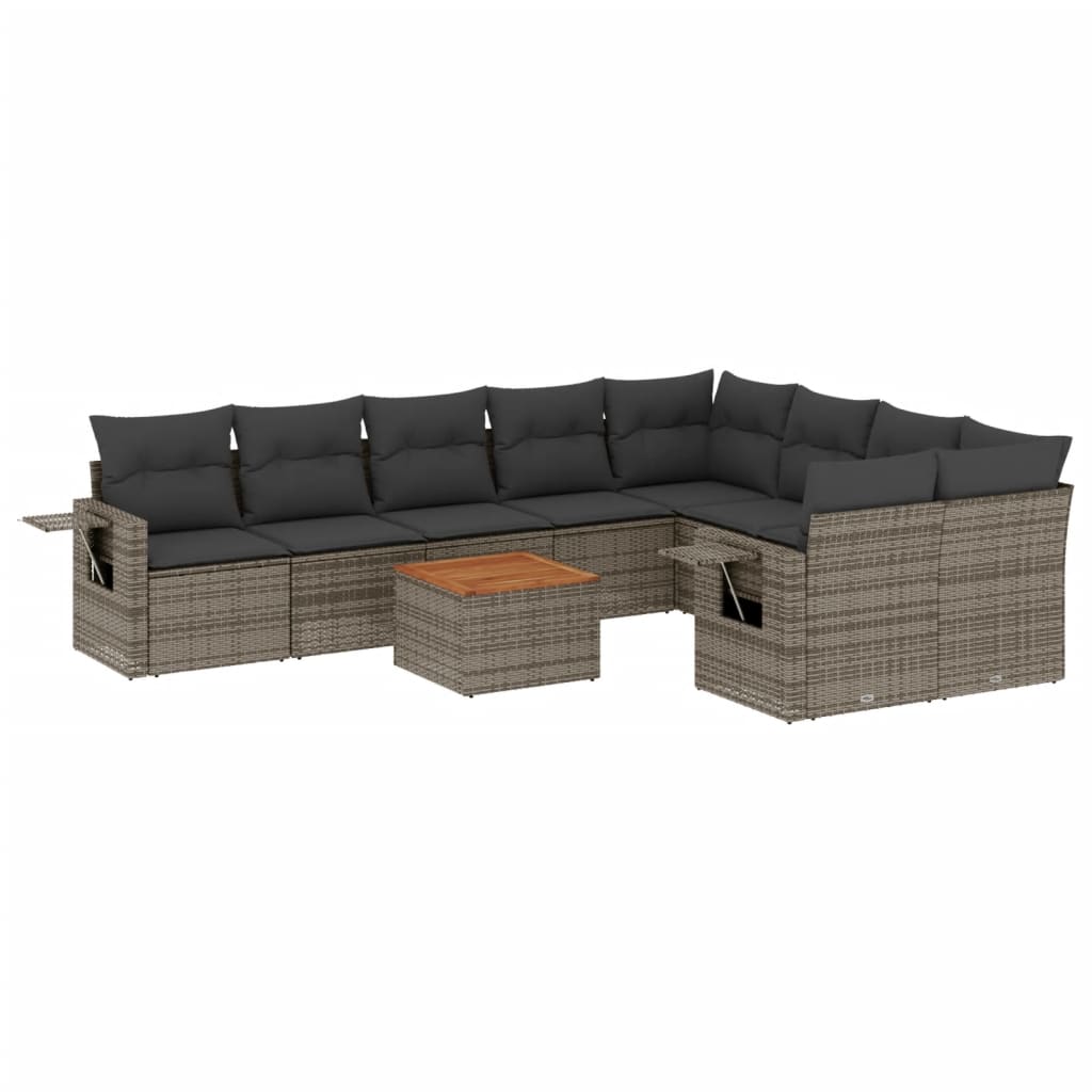 Set Divano da Giardino 10 pz con Cuscini Grigio in Polyrattan 3257054
