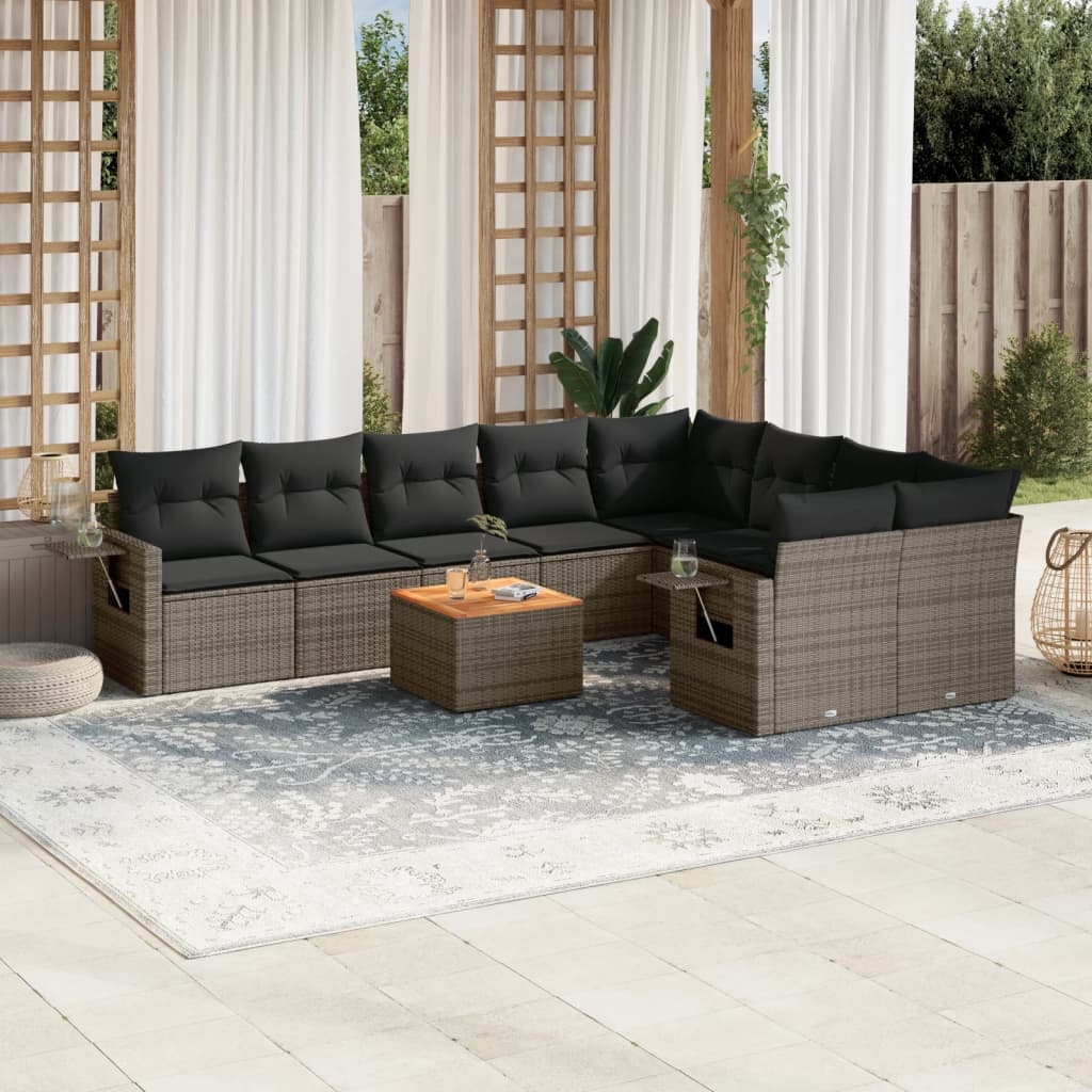 Set Divano da Giardino 10 pz con Cuscini Grigio in Polyrattan 3257054