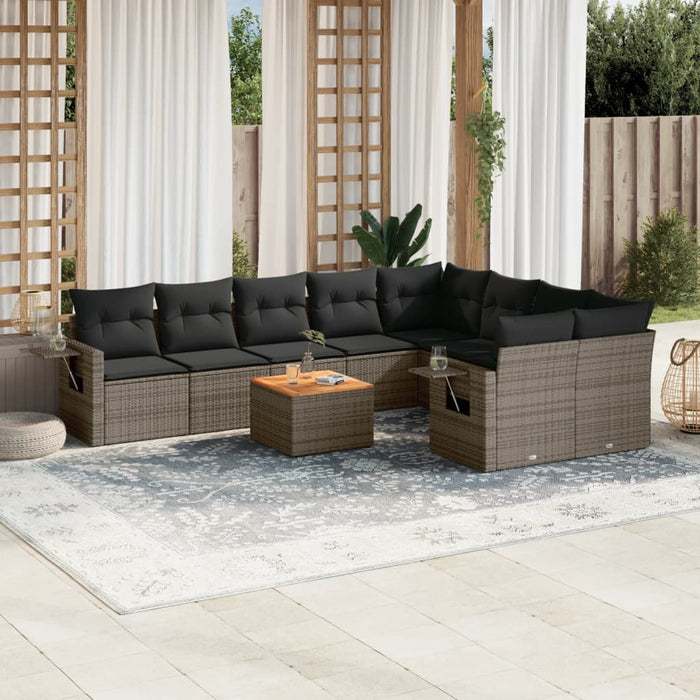 Set Divano da Giardino 10 pz con Cuscini Grigio in Polyrattan 3257054