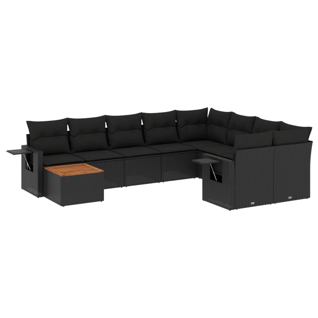 Set Divani da Giardino 10pz con Cuscini in Polyrattan Nero 3257056