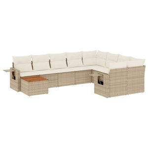 Set Divano da Giardino 10 pz con Cuscini Beige in Polyrattan