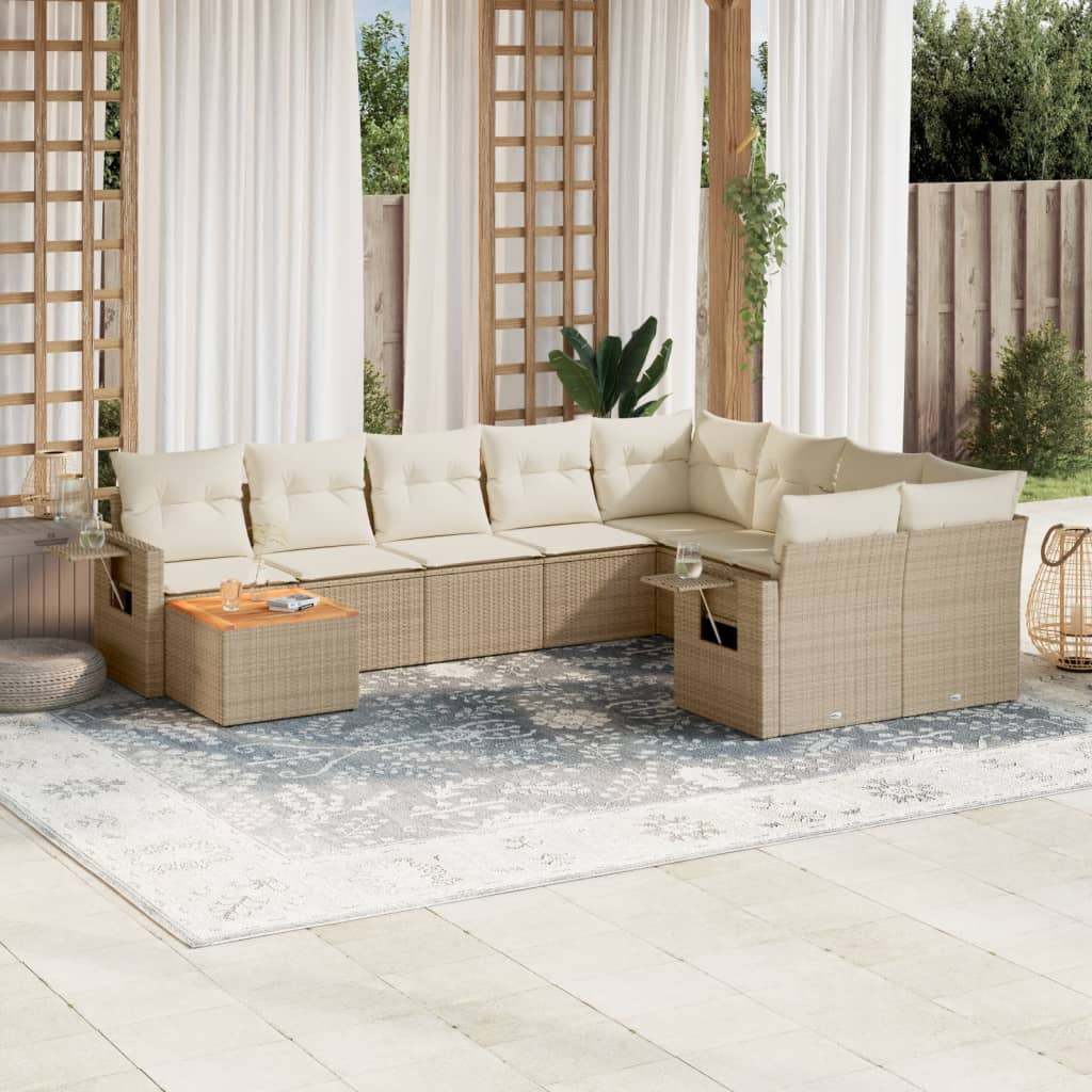 Set Divano da Giardino 10 pz con Cuscini Beige in Polyrattan 3257059