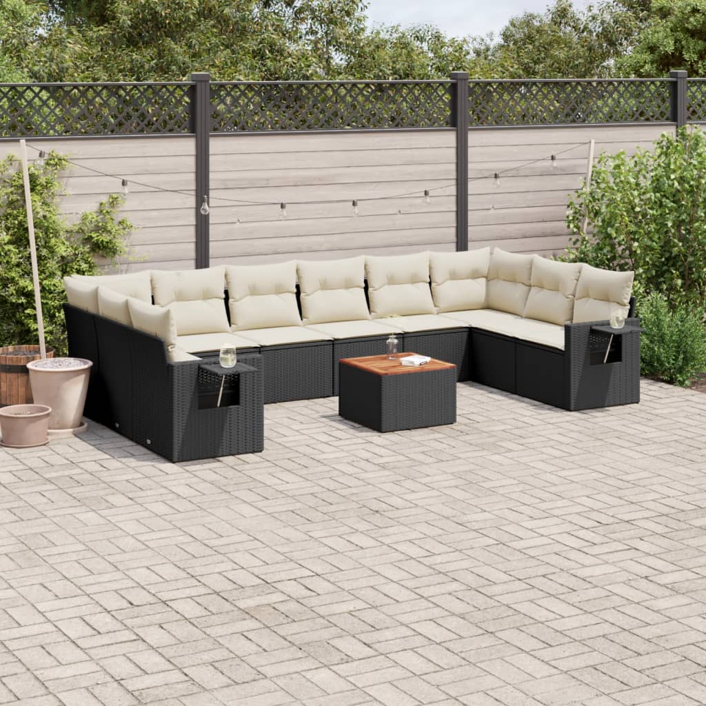 Set Divani da Giardino 11 pz con Cuscini in Polyrattan Nero