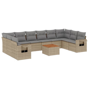 Set Divano da Giardino 11 pz con Cuscini Beige Misto Polyrattan