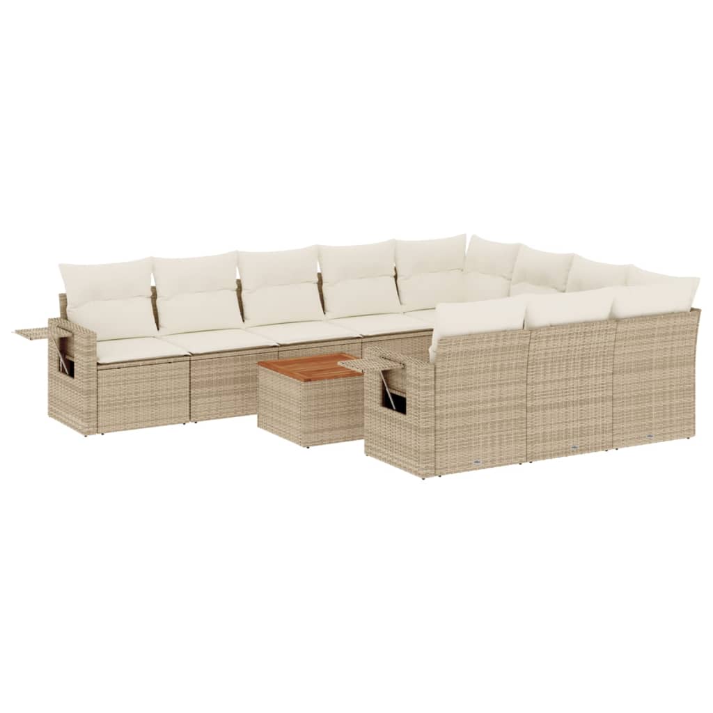 Set Divani da Giardino 11 pz con Cuscini Beige in Polyrattan