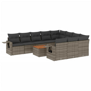 Set Divani da Giardino 11 pz con Cuscini in Polyrattan Grigio 3257075