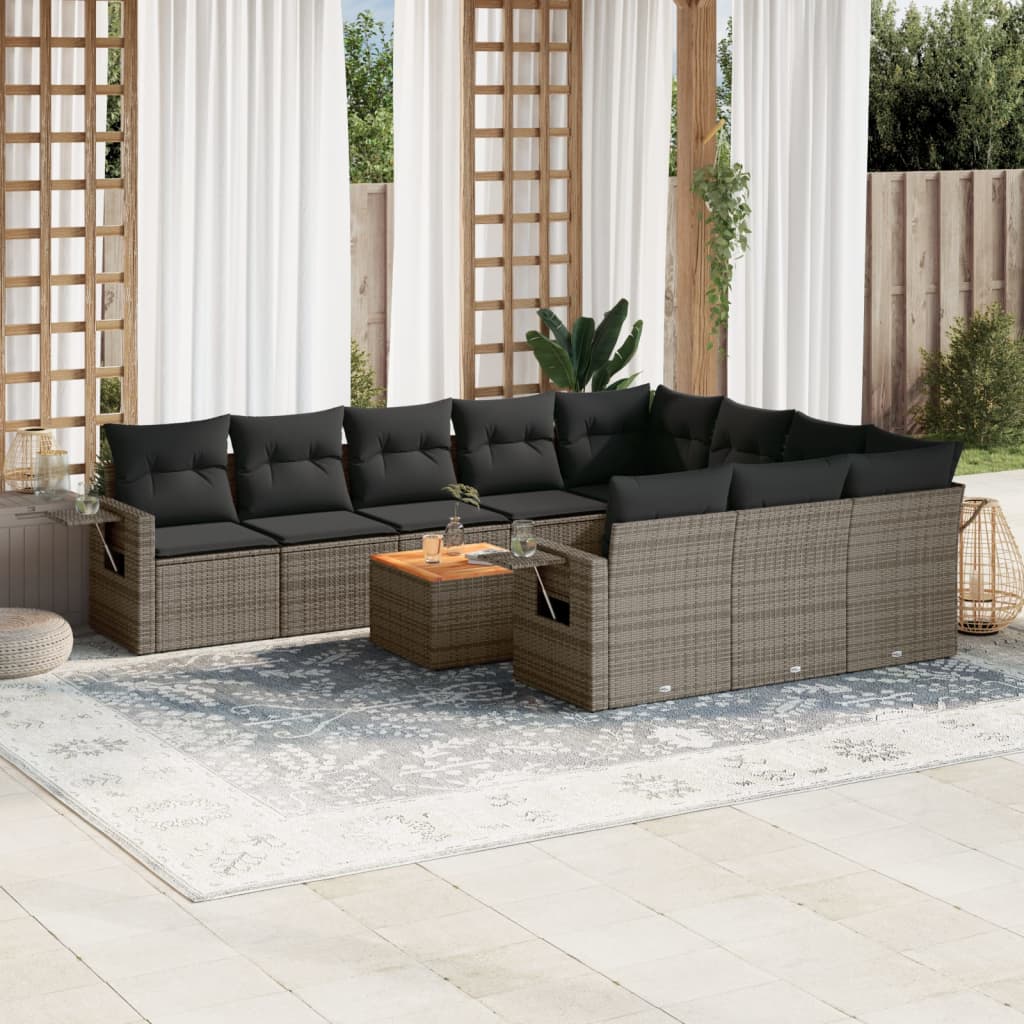 Set Divani da Giardino 11 pz con Cuscini in Polyrattan Grigio 3257075