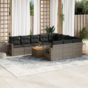Set Divani da Giardino 11 pz con Cuscini in Polyrattan Grigio 3257075