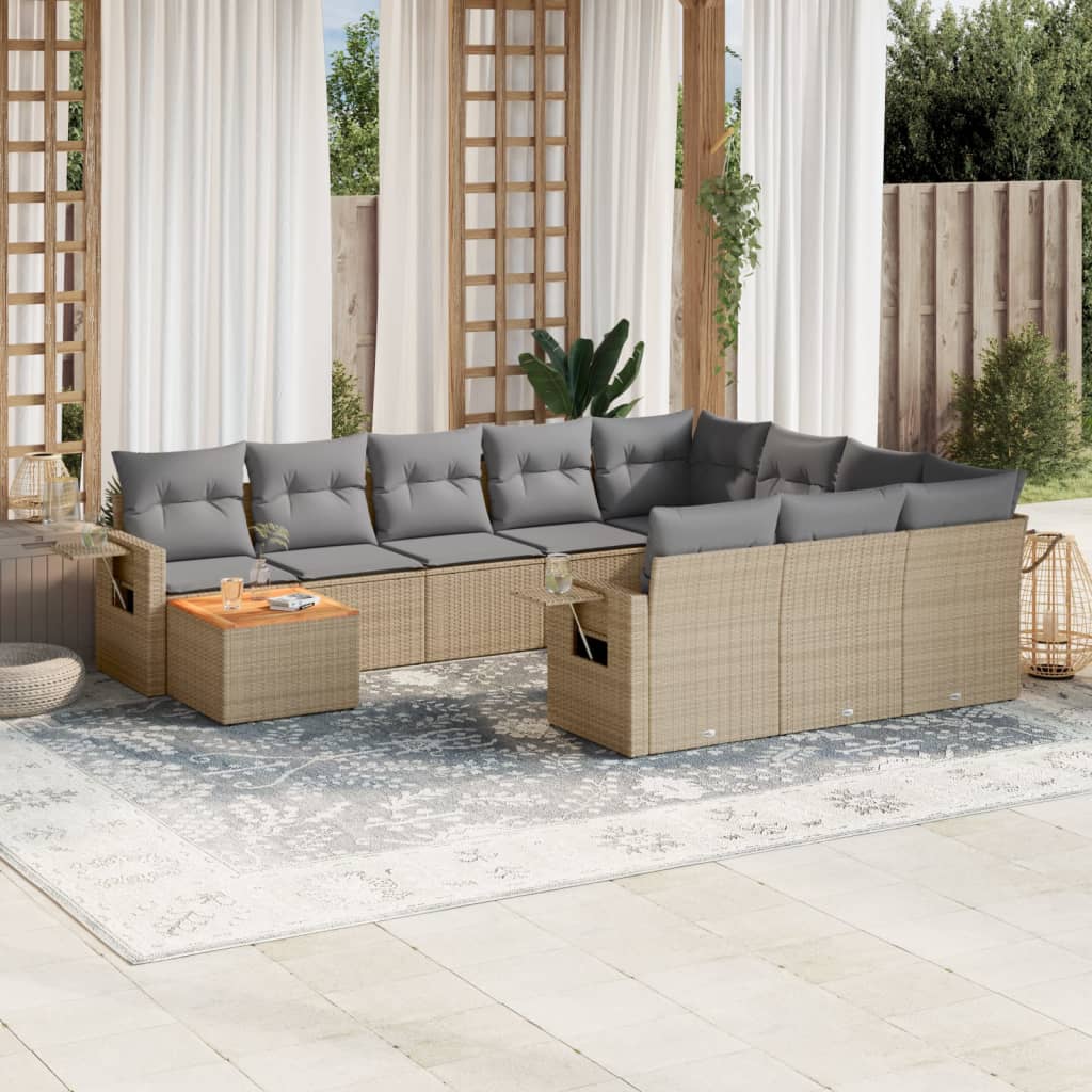 Set Divano da Giardino 11 pz con Cuscini Beige Misto Polyrattancod mxl 89196