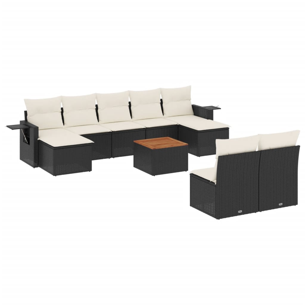 Set Divani da Giardino 10pz con Cuscini in Polyrattan Nero