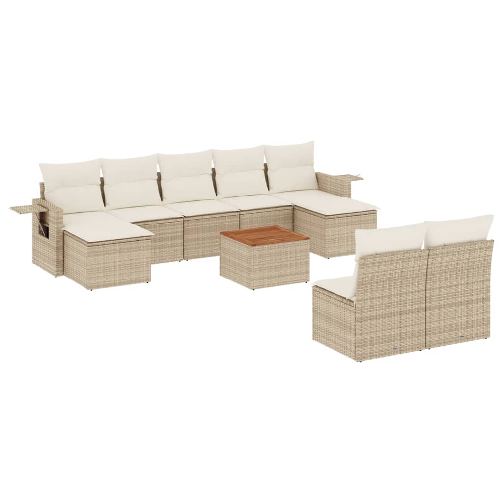 Set Divano da Giardino 10 pz con Cuscini Beige in Polyrattan 3257094
