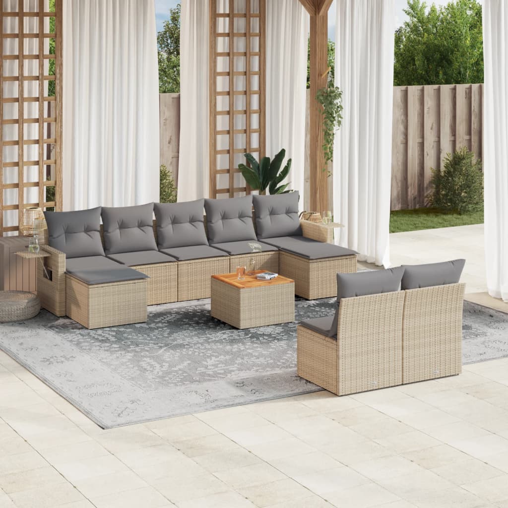 Set Divano da Giardino 10 pz con Cuscini Beige Misto Polyrattancod mxl 88272