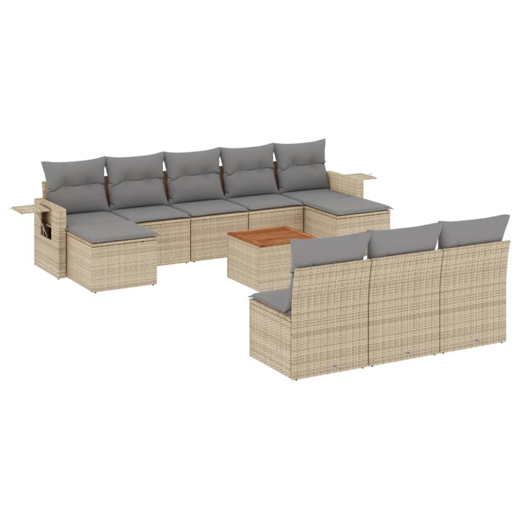 Set Divano da Giardino 11 pz con Cuscini Beige Misto Polyrattan