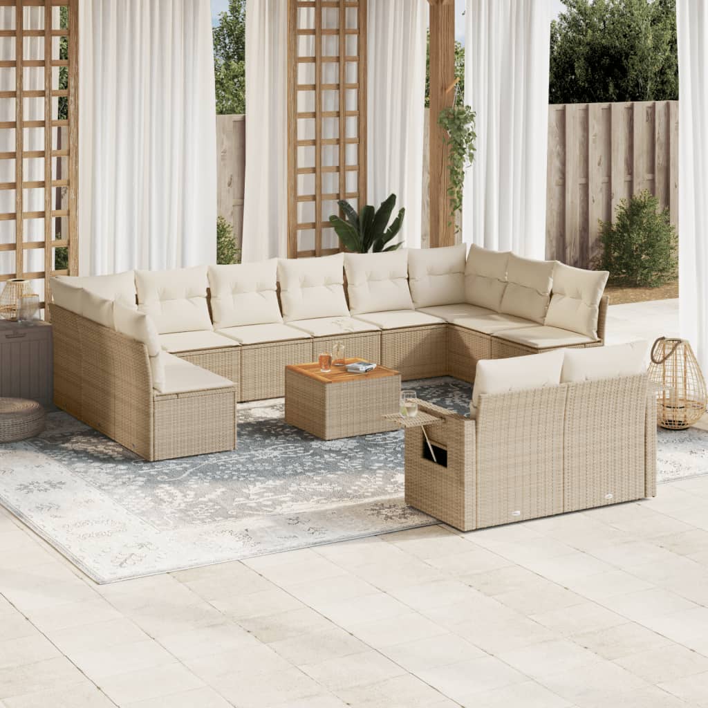 Set Divano da Giardino 13 pz con Cuscini Beige in Polyrattan 3257129