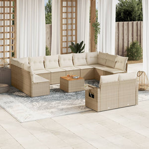 Set Divano da Giardino 13 pz con Cuscini Beige in Polyrattan 3257129