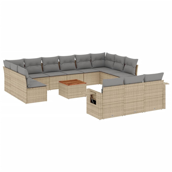 Set Divano da Giardino 14 pz con Cuscini Beige Misto Polyrattan