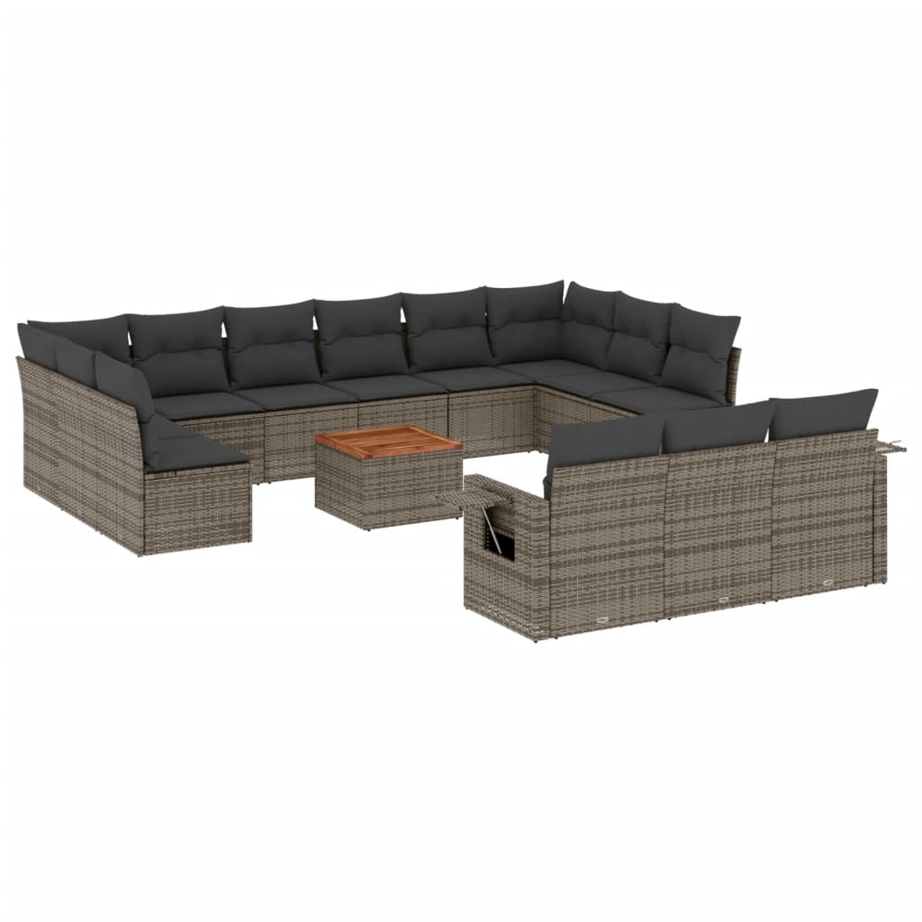 Set Divani da Giardino 14pz con Cuscini in Polyrattan Grigio 3257138