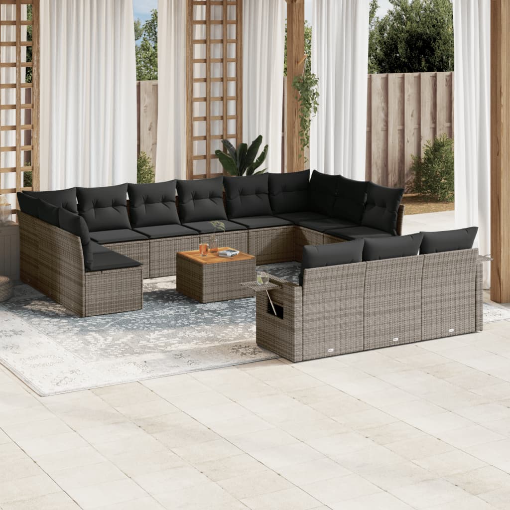 Set Divani da Giardino 14pz con Cuscini in Polyrattan Grigio 3257138