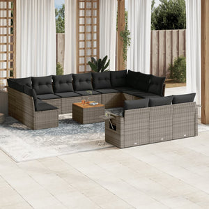 Set Divani da Giardino 14pz con Cuscini in Polyrattan Grigio 3257138