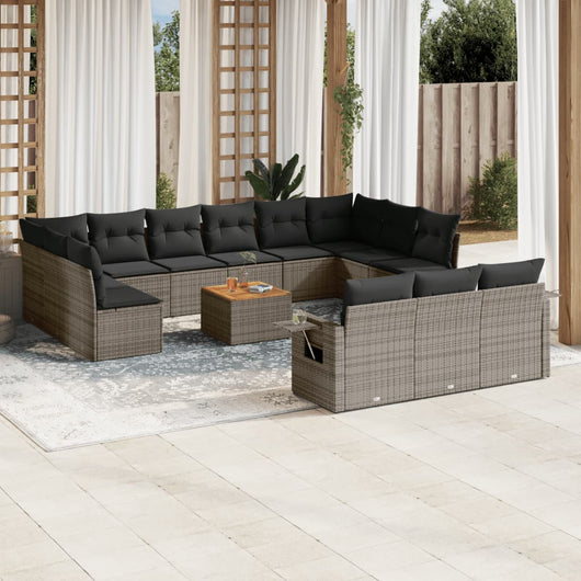 Set Divani da Giardino 14pz con Cuscini in Polyrattan Grigio 3257138