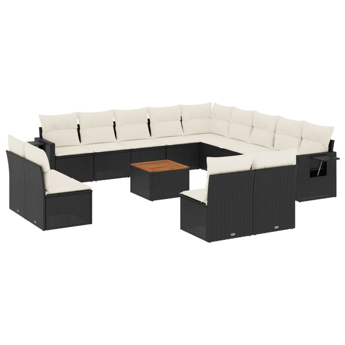 Set Divani da Giardino 14pz con Cuscini in Polyrattan Nero 3257148
