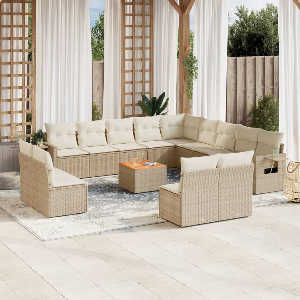 Set Divani da Giardino 14pz con Cuscini in Polyrattan Beigecod mxl 90839