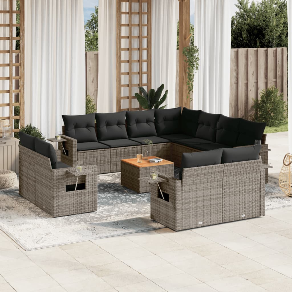 Set Divani da Giardino 12 pz con Cuscini Grigio in Polyrattan 3257159