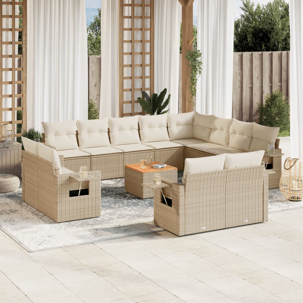 Set Divano da Giardino 13 pz con Cuscini Beige in Polyrattancod mxl 116784