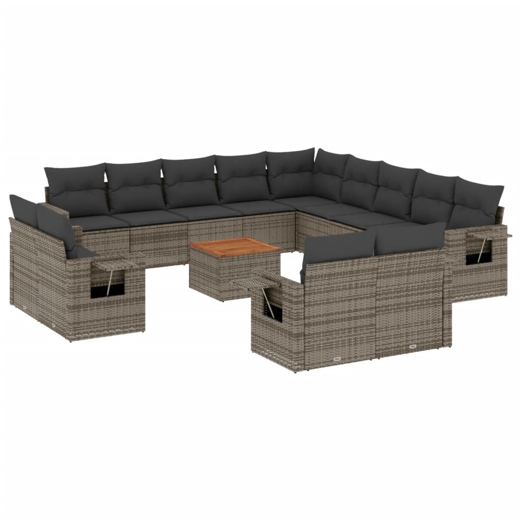 Set Divani da Giardino 14pz con Cuscini in Polyrattan Grigiocod mxl 89200