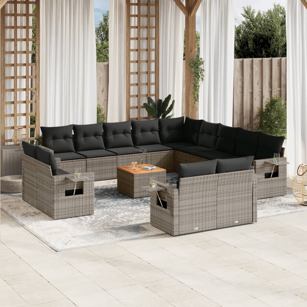 Set Divani da Giardino 14pz con Cuscini in Polyrattan Grigiocod mxl 89200