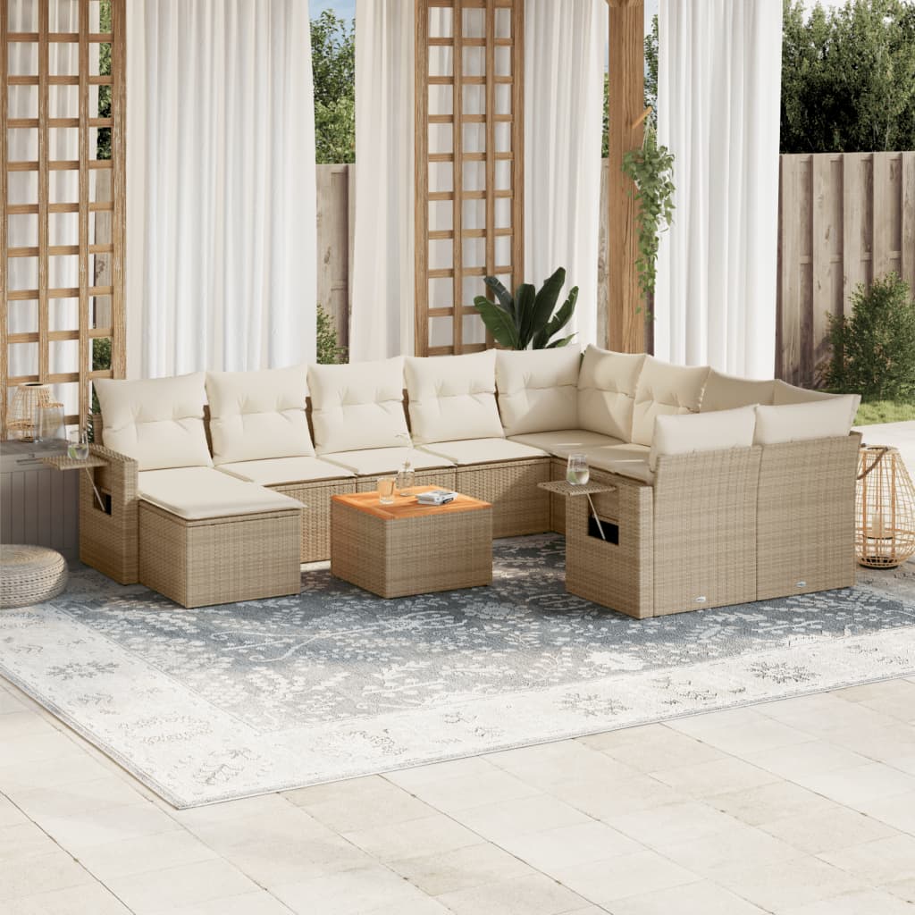 Set Divani da Giardino 11 pz con Cuscini Beige in Polyrattan 3257185