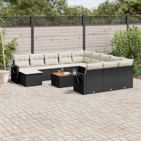 Set Divani da Giardino 13pz con Cuscini Nero in Polyrattan