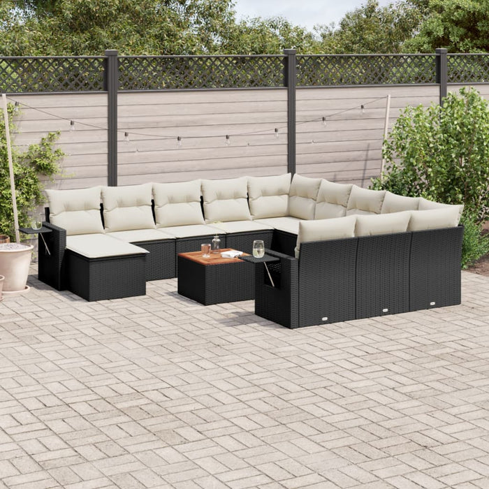 Set Divani da Giardino 13pz con Cuscini Nero in Polyrattan