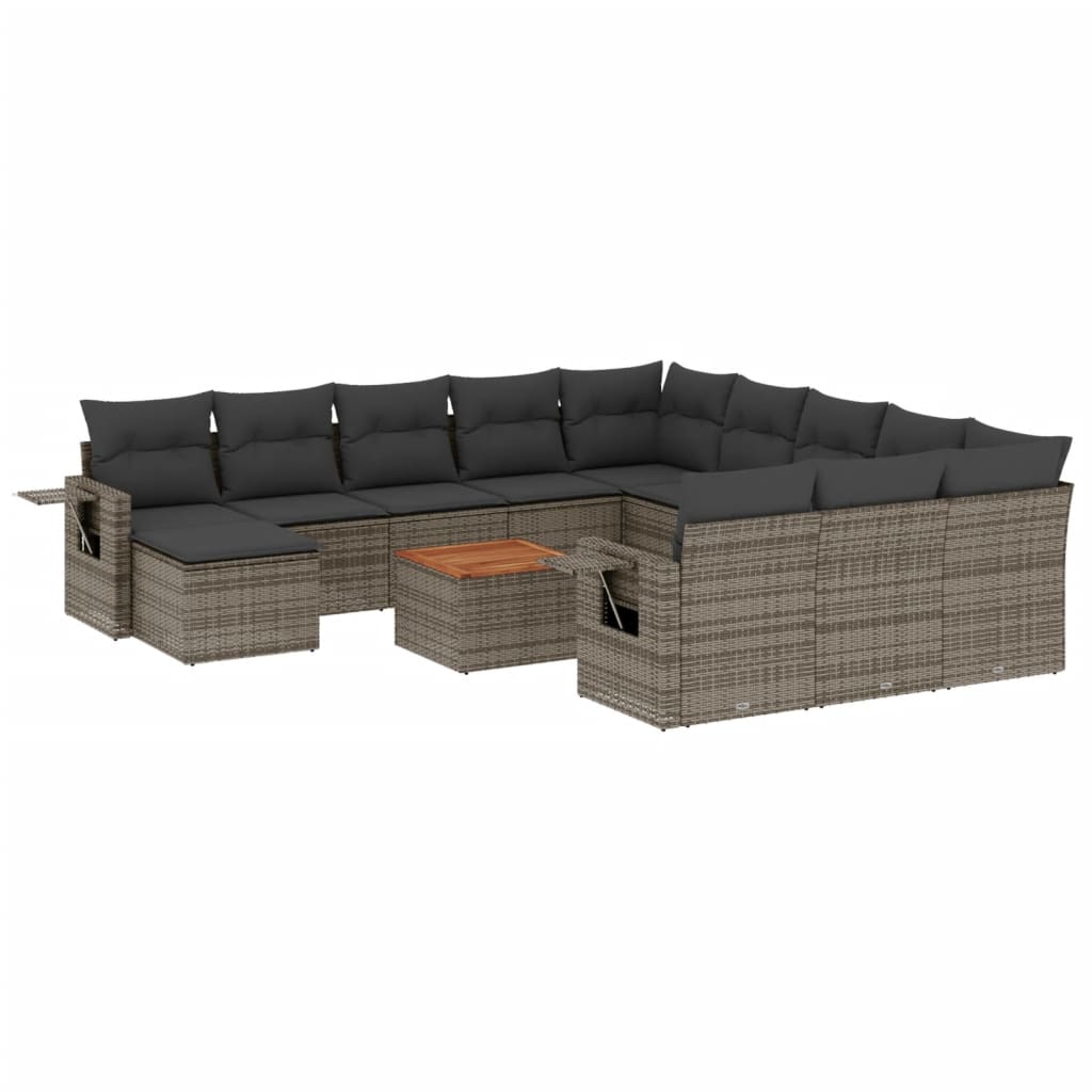 Set Divani da Giardino 13 pz con Cuscini Grigio in Polyrattan 3257201