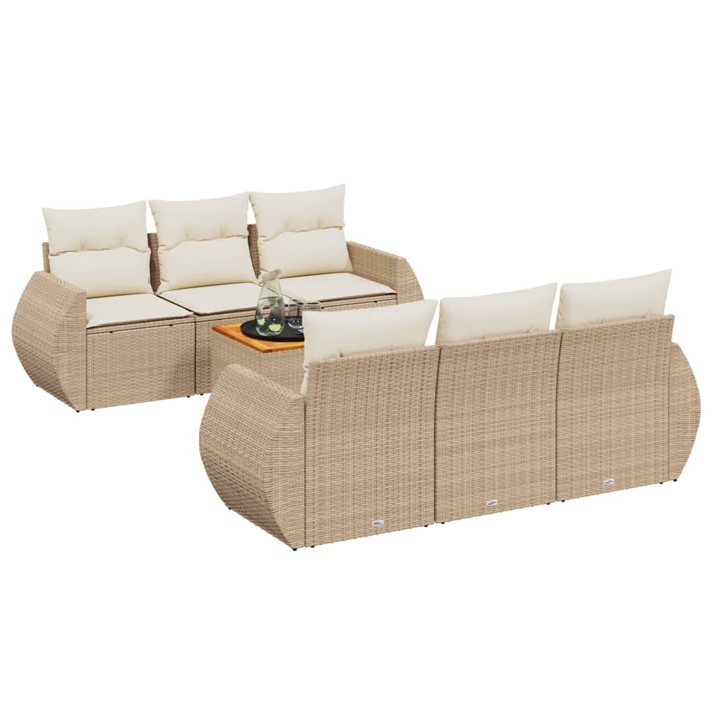 Set Divani da Giardino 7 pz con Cuscini Beige in Polyrattan