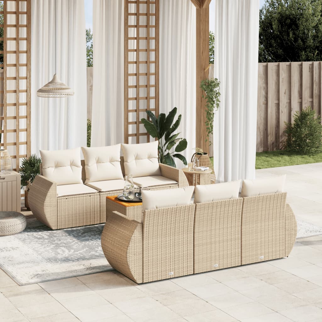 Set Divani da Giardino 7 pz con Cuscini Beige in Polyrattan 3257227