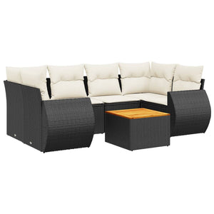 Set Divani da Giardino con Cuscini 7pz Nero Polyrattan
