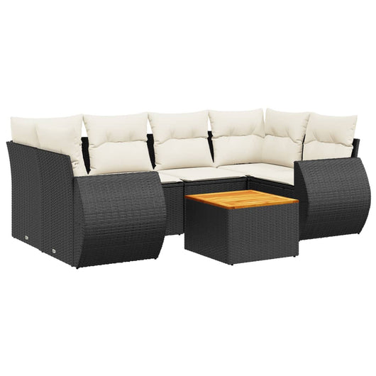 Set Divani da Giardino con Cuscini 7pz Nero Polyrattan
