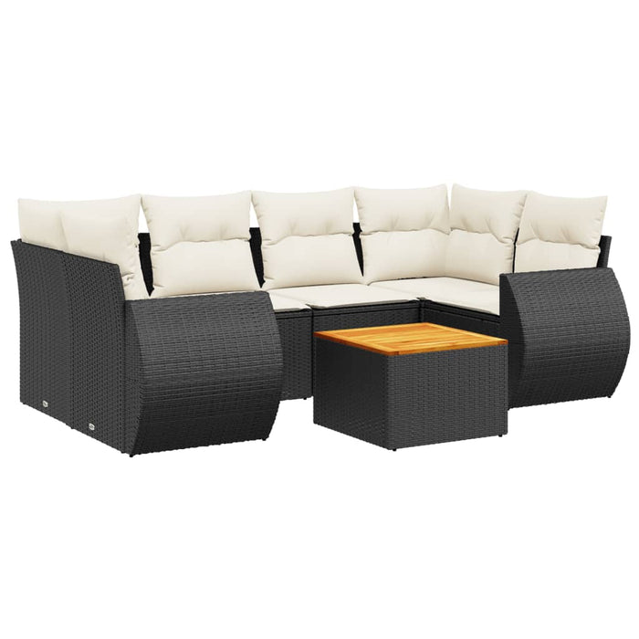 Set Divani da Giardino con Cuscini 7pz Nero Polyrattan