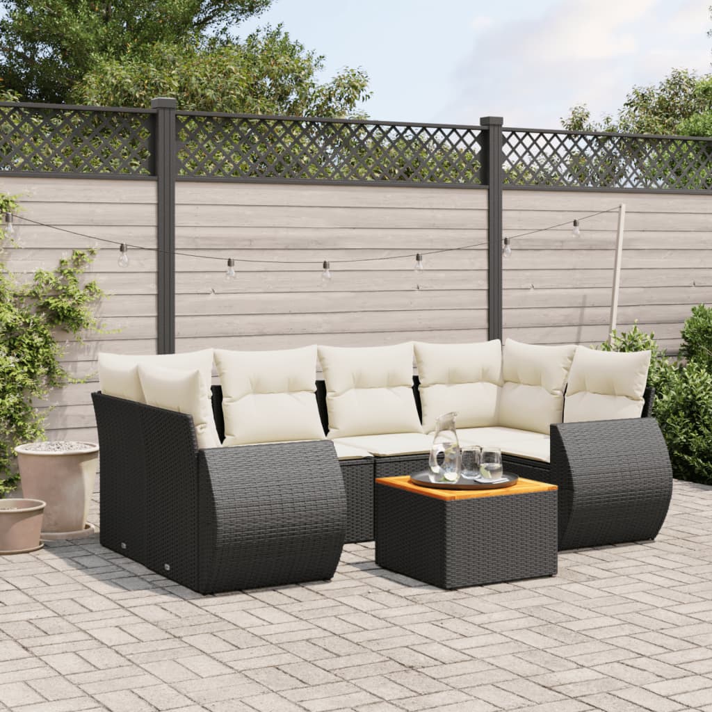 Set Divani da Giardino con Cuscini 7pz Nero Polyrattan