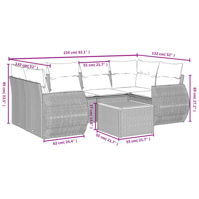 Set Divani da Giardino 7 pz con Cuscini Grigio in Polyrattan 3257236