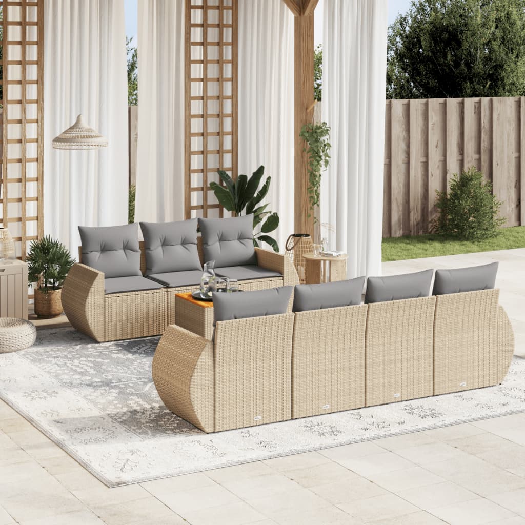 Set Divano da Giardino 8 pz con Cuscini Beige in Polyrattancod mxl 92833