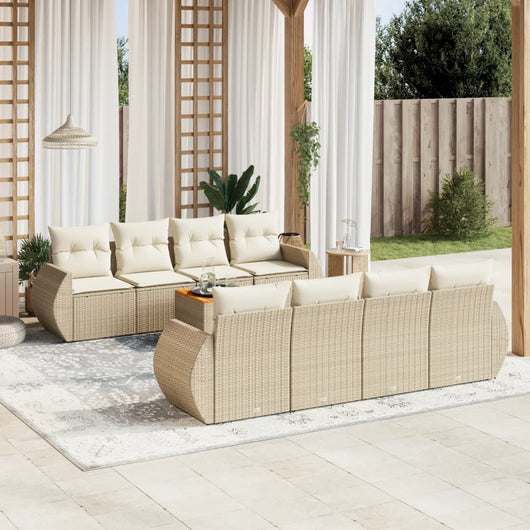 Set Divano da Giardino 9 pz con Cuscini Beige in Polyrattan 3257255