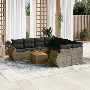 Set Divano da Giardino 9 pz con Cuscini Grigio in Polyrattan 3257264