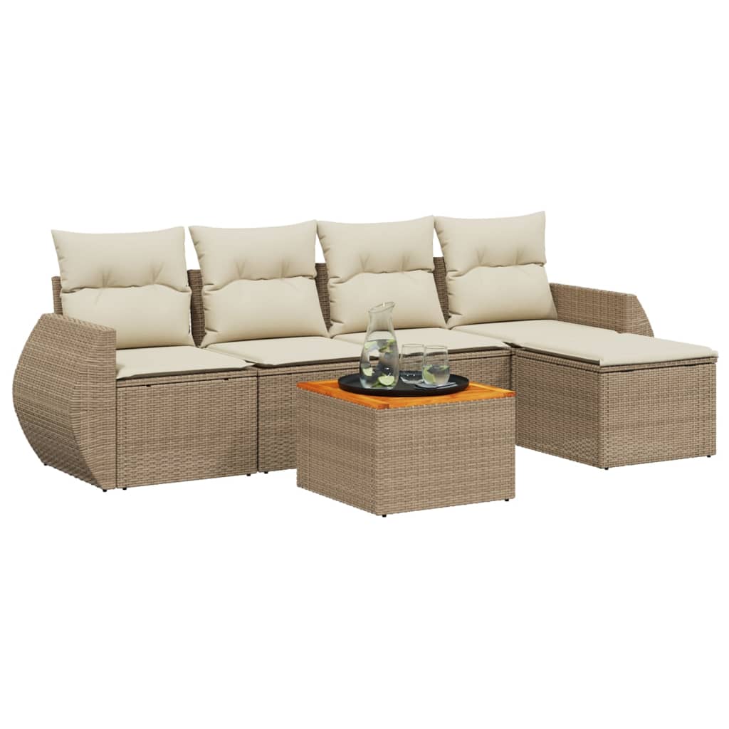 Set Divano da Giardino 6 pz con Cuscini Beige in Polyrattan 3257311