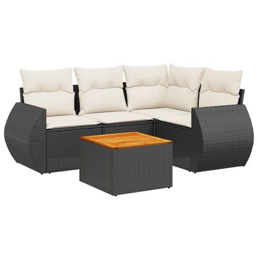 Set Divani da Giardino 5 pz con Cuscini in Polyrattan Nero